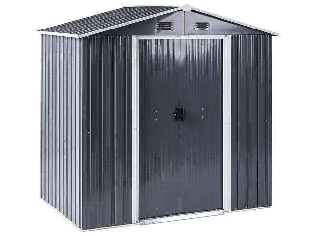 Garden Shed Graphite Grey Galvanized Steel Waterproof UV Resistance Outdoor Storage for Tools and Garden Equipment Beliani