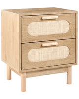 Bedside Table Light Brown Particle Board Rattan Front Nightstand 2 Drawers Boho Style Bedroom Storage Beliani