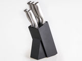 Knife Set Silver Stainless Steel 5 Pieces with Wooden Block Chef's Knife Hand-Sharpened 54 HRC Hardness Modern Design Beliani