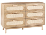 6 Drawer Chest Light Brown Particle Board Rattan Front Boho Style Bedroom Living Room Storage Sideboard Beliani