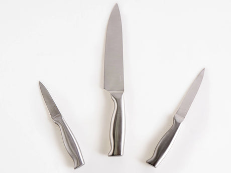 Knife Set Silver Stainless Steel 3 Pieces Hand-Sharpened 54 HRC Hardness Chef's Knife Modern Design Beliani