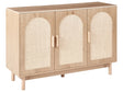 3 Door Sideboard Light Brown Particle Board Rattan Front Wooden Legs Boho Style Living Room Storage Beliani