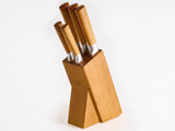 Knife Set Brown Stainless Steel 5 Pieces with Wooden Block Hand-Sharpened 54 HRC Hardness Chef's Knife Modern Design Beliani