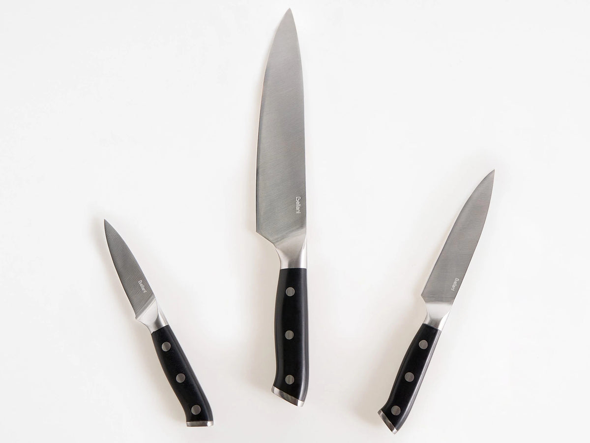 Knife Set Black Stainless Steel 3 Pieces Hand-Sharpened 54 HRC Hardness Chef's Knife Modern Design Beliani