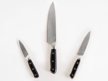Knife Set Black Stainless Steel 3 Pieces Hand-Sharpened 54 HRC Hardness Chef's Knife Modern Design Beliani