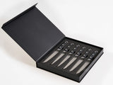 Steak Knife Set Black Stainless Steel 6 Pieces with Elegant Box Meat Knives Serrated Blade Traditional Design Beliani