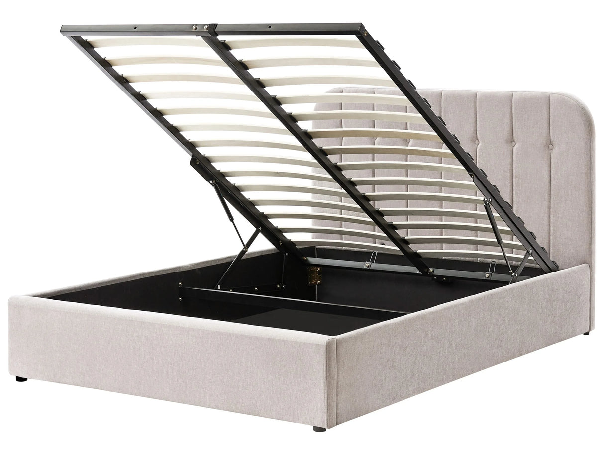 Bed Frame Taupe Fabric Upholstery EU Double Size 4ft6 Lift Up Storage with Headboard and Slatted Base Beliani