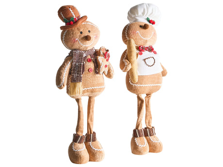 Set of 2 Decorative Figurines Brown Fabric Plush Standing Stuffed Gingerbread Man Beliani