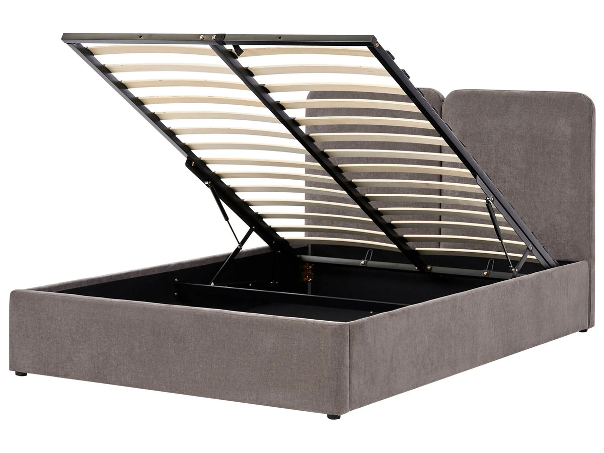 Ottoman Bed Taupe Fabric Upholstery EU Double Size 4ft6 Elegant Headboard Lift-Up Slatted Base Beliani