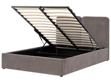 Ottoman Bed Taupe Fabric Upholstery EU Double Size 4ft6 Elegant Headboard Lift-Up Slatted Base Beliani