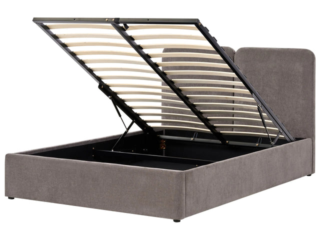 Ottoman Bed Taupe Fabric Upholstery EU Double Size 4ft6 Elegant Headboard Lift-Up Slatted Base Beliani