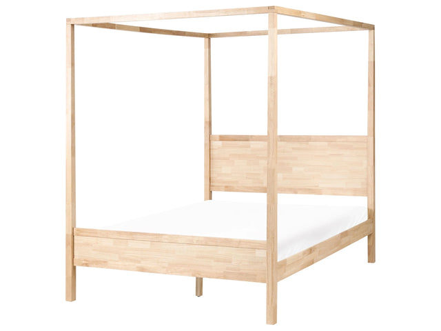 Canopy Bed Frame Light Brown Rubberwood 5ft3 EU King Size Slats Minimalist Beliani