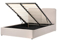 Ottoman Bed Beige Fabric Upholstery EU King Size 5ft3 Elegant Headboard Lift-Up Slatted Base Beliani