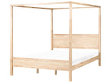 Canopy Bed Frame Light Brown Rubberwood 6ft EU Super King Size Slats Minimalist Beliani