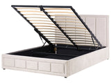 Ottoman Bed Taupe Fabric Upholstery EU King Size 5ft3 Headboard Lift-Up Slatted Base Quilted Design Minimalist Beliani