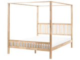 Canopy Bed Frame Light Brown Rubberwood 6ft EU Super King Size Slats Minimalist Beliani