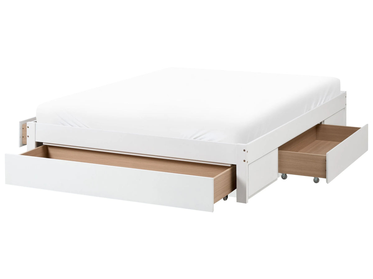 Bed Frame White Rubberwood Drawer Storage 5ft3 EU King Size Traditional Design without Headboard Beliani