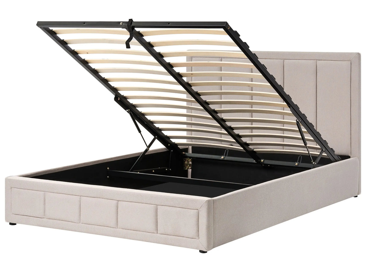Ottoman Bed Beige Fabric Upholstery EU King Size 5ft3 Headboard Lift-Up Slatted Base Quilted Design Minimalist Beliani