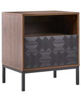 Bedside Table Dark Brown MDF Metal Legs Storage Drawer Shelf Geometric Pattern Bedroom Nightstand Beliani
