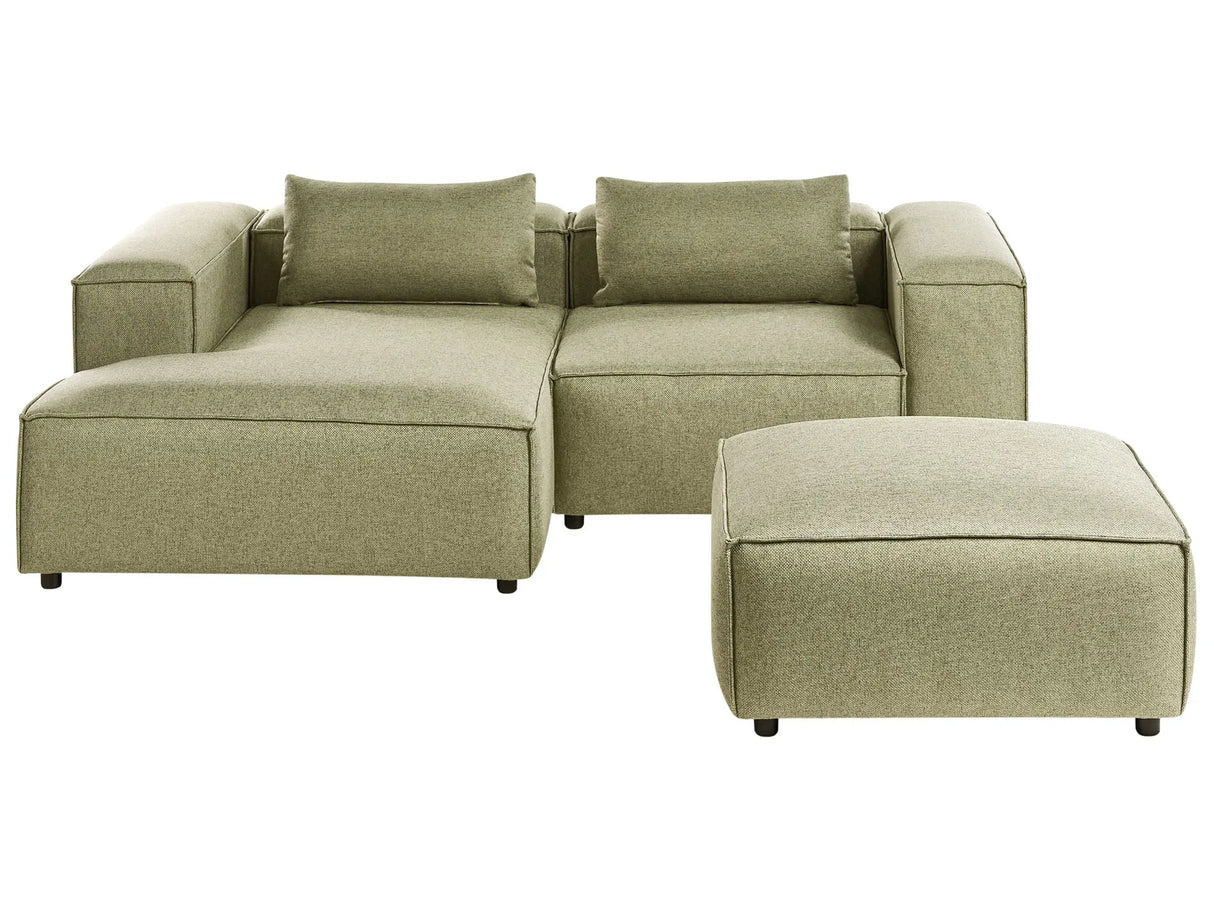 Right Hand Modular Sofa Light Green Fabric 3 Seater Corner Sofa with Ottoman Modern Minimalistic Living Room Beliani