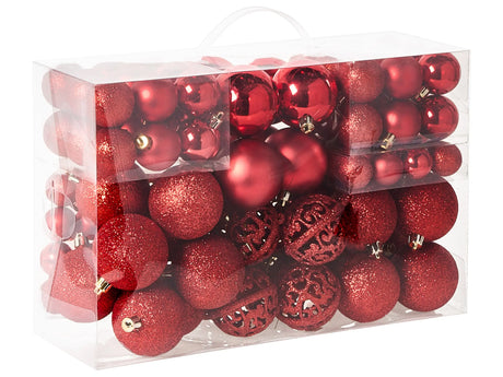 Set of 100 Christmas Baubles Red Plastic Hanging Traditional Modern Style Xmas Tree Christmas Balls Glitter Matt Decor Beliani
