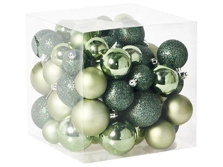 Set of 60 Christmas Baubles Green Plastic Hanging Decor Traditional Style Christmas Balls Holiday Tree Glitter Beliani