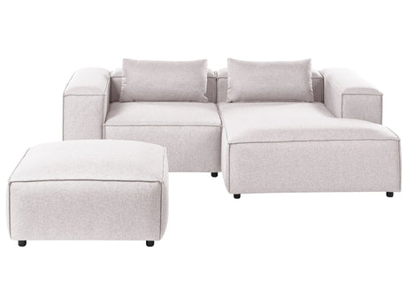 Left Hand Modular Sofa Light Brown Fabric 3 Seater Corner Sofa with Ottoman Modern Minimalistic Living Room Beliani