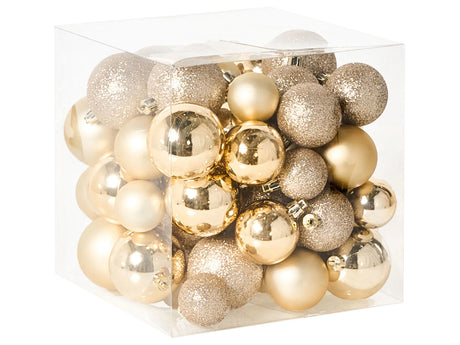 Set of 60 Christmas Baubles Gold Plastic Hanging Decor Traditional Style Christmas Balls Holiday Tree Glitter Beliani