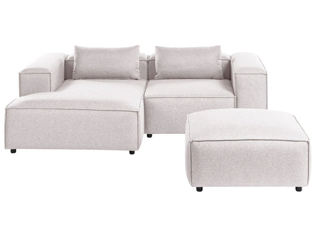 Right Hand Modular Sofa Light Brown Fabric 3 Seater Corner Sofa with Ottoman Modern Minimalistic Living Room Beliani