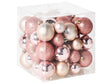 Set of 60 Christmas Baubles Pink Plastic Hanging Decor Traditional Style Christmas Balls Holiday Tree Glitter Beliani