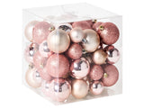 Set of 60 Christmas Baubles Pink Plastic Hanging Decor Traditional Style Christmas Balls Holiday Tree Glitter Beliani
