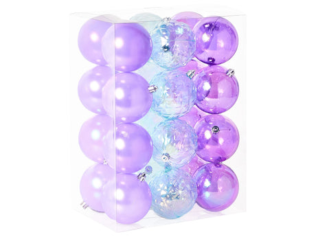 Set of 24 Christmas Baubles Violet Plastic Hanging Decor Modern Style Christmas Balls Holiday Tree Holographic Effect Beliani