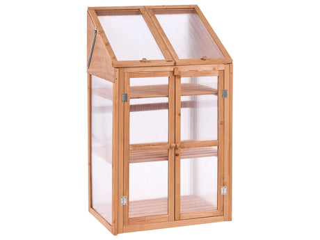 Balcony Greenhouse Light Brown Fir Wood Double Door 3 Tier Transparent Panel Garden Beliani