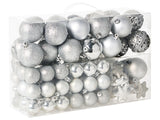 Set of 102 Christmas Baubles Silver Plastic Hanging Decor Traditional Style Holiday Tree Different Shapes Beliani
