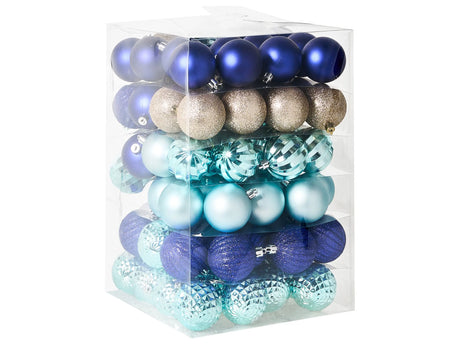 Set of 96 Christmas Baubles Blue Plastic Hanging Decor Many Forms Classic Traditional Style Holiday Tree Beliani