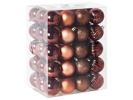 Set of 60 Christmas Baubles Brown Plastic Christmas Ornament Xmas Tree Hanging Decor Modern Style Beliani