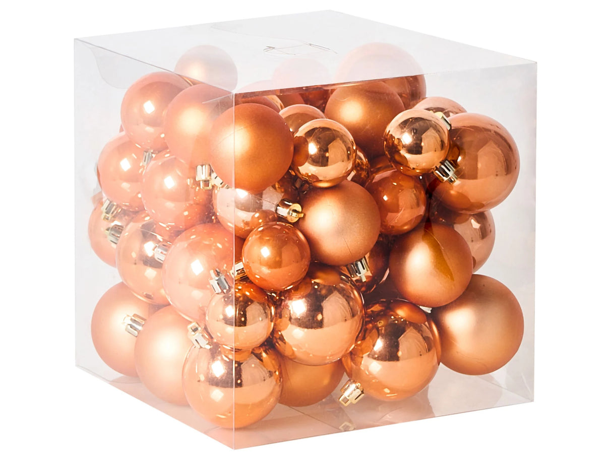 Set of 60 Christmas Baubles Copper Synthetic Material Hanging Decor Traditional Style Christmas Balls Holiday Tree Beliani