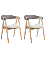 Set of 2 Dining Chairs Light Brown and Taupe Polyester Upholstery Rubberwood Legs Retro Traditional Style Beliani