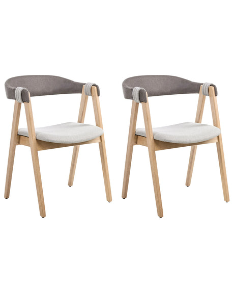 Set of 2 Dining Chairs Light Brown and Taupe Polyester Upholstery Rubberwood Legs Retro Traditional Style Beliani