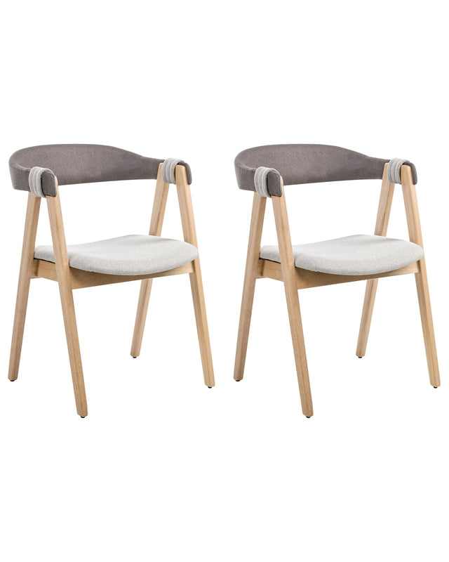 Set of 2 Dining Chairs Light Brown and Taupe Polyester Upholstery Rubberwood Legs Retro Traditional Style Beliani