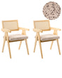 Set of 2 Dining Chairs Light Brown and Taupe Boucle Upholstery Rubberwood Frame Retro Dining Room Kitchen Beliani