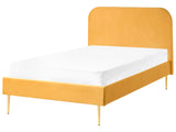 Bed Yellow Velvet Upholstery EU Small Double Size Golden Legs Headboard Slatted Frame 4ft Minimalist Design Beliani