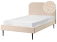 Bed Beige Boucle Upholstery EU Small Double Size 4ft Headboard Slatted Base Frame Black Legs Minimalist Design Beliani