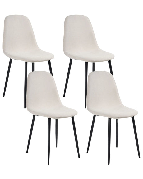 Set of 4 Dining Chairs Light Beige Polyester Upholstery Iron Black Legs Armless Dining Room Beliani
