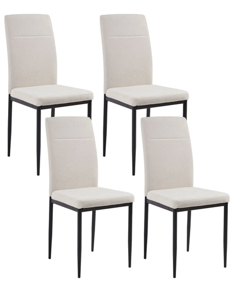 Set of 4 Velvet Dining Chairs Light Beige Polyester Upholstery Iron Black Legs Armless Dining Room Beliani