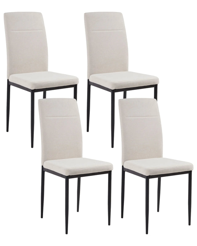 Set of 4 Velvet Dining Chairs Light Beige Polyester Upholstery Iron Black Legs Armless Dining Room Beliani