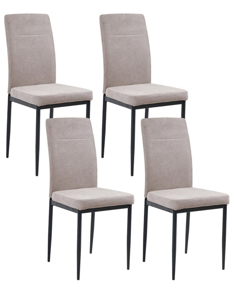 Set of 4 Velvet Dining Chairs Taupe Polyester Upholstery Iron Black Legs Armless Dining Room Beliani