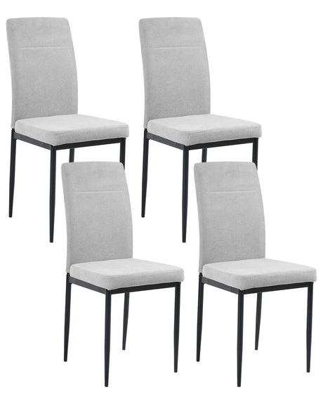 Set of 4 Velvet Dining Chairs Grey Polyester Upholstery Iron Black Legs Armless Dining Room Beliani