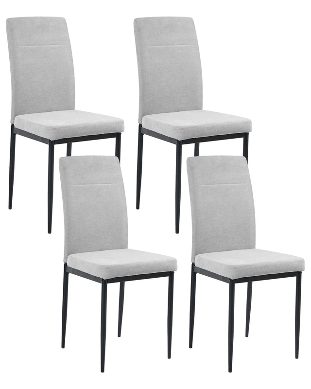 Set of 4 Velvet Dining Chairs Grey Polyester Upholstery Iron Black Legs Armless Dining Room Beliani