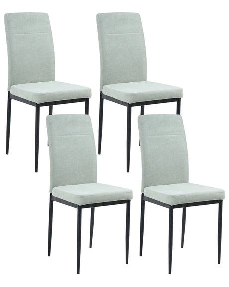 Set of 4 Velvet Dining Chairs Light Green Polyester Upholstery Iron Black Legs Armless Dining Room Beliani